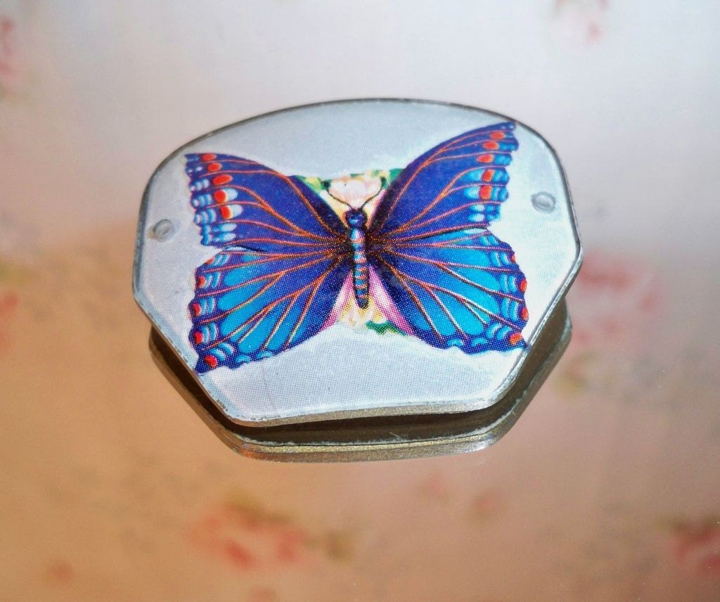 Vintage Brooch Made from Eyeglass Lens Blue Butterfly 1960s  on sale 5.00