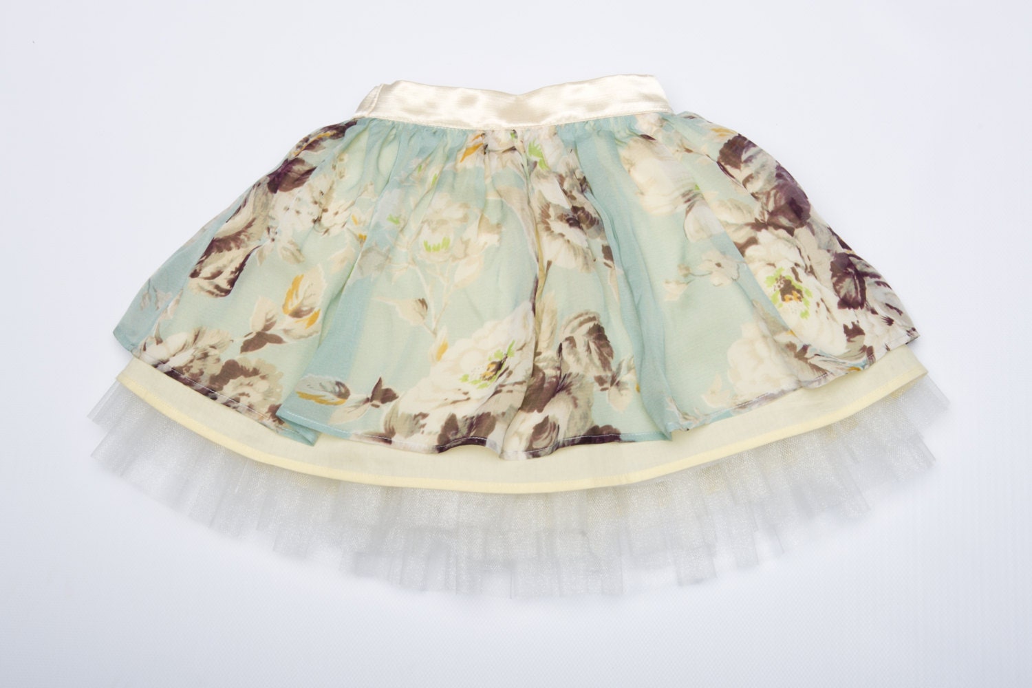 Girls silk tulle flower twirl clothing, princess pettiskirt tutu inspired, Sprin Flower skirt for 5 to 8 year (110-128cm)