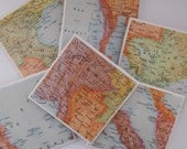 1949 Indochina Burma Siam Malaya Handmade Vintage Map Coasters - Ceramic Tile Coasters Set of 6 - Repurposed 1949 Rand McNally Atlas - OOAK