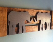 Grey Elephant Wall Art on Stained Hardwood Frame, wall art, home decor, nursery - custom colors available
