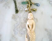 Mermaid Necklace, Mermaid Charm Necklace, Carved Bone Mermaid, Mermaid Pendant