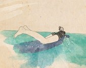 Paddle - ink, watercolour & collage illustration print on archival paper