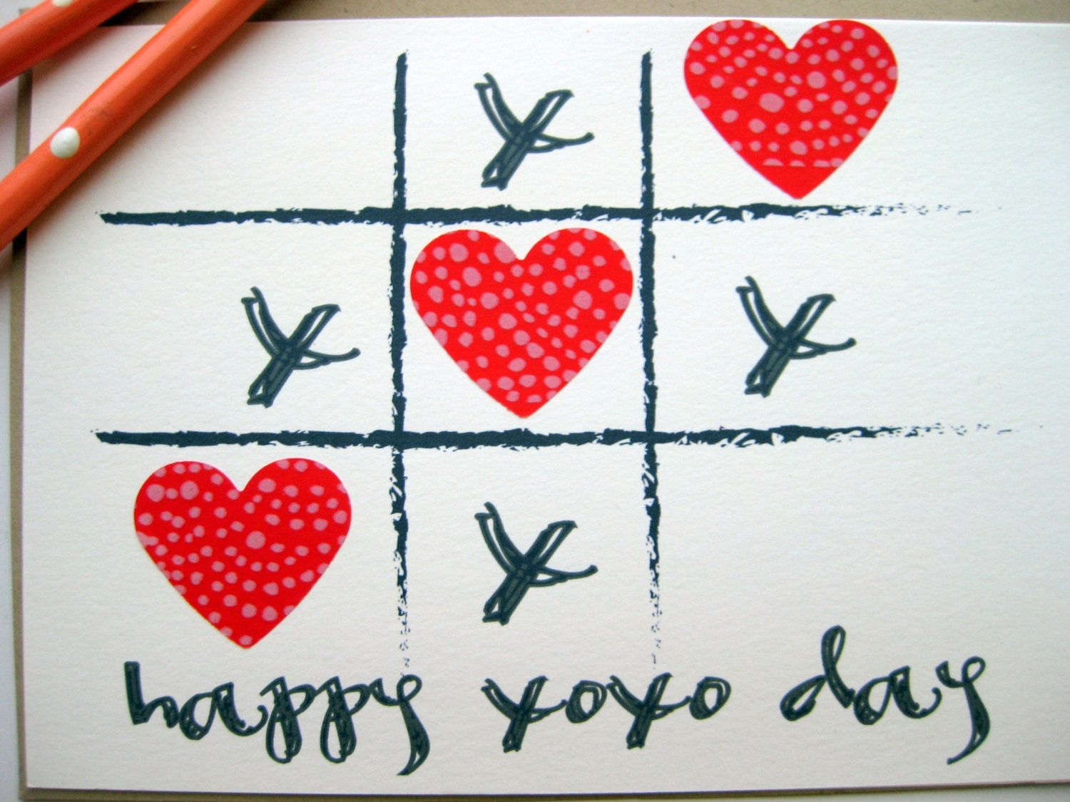 Hugs and Kisses xoxo Tic Tac Toe with Red Hearts - Valentine's Day Card - 5farthings