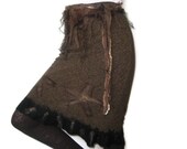 Flower skirt with belt nuno felt black brown XS, S size, cotton wool felted