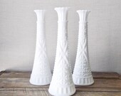 Vintage Milk Glass Vases Set Of 3