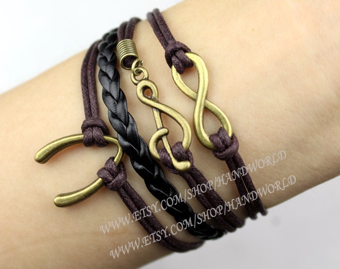 Jewelry Bracelet Note And Infinity Karma Bracelet Antique Bronze Wishbone Personalized Charm Bracelet Best Gift-N1456