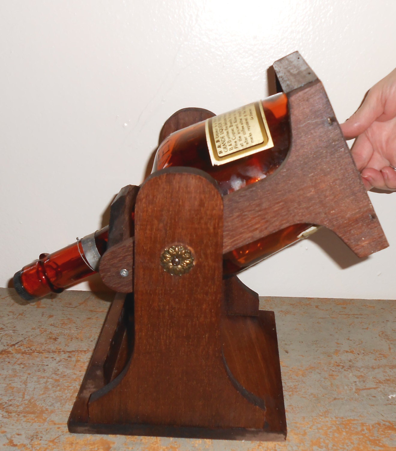 Vintage Decanter Wood Bottle Holder Tip Server by TheBackShak