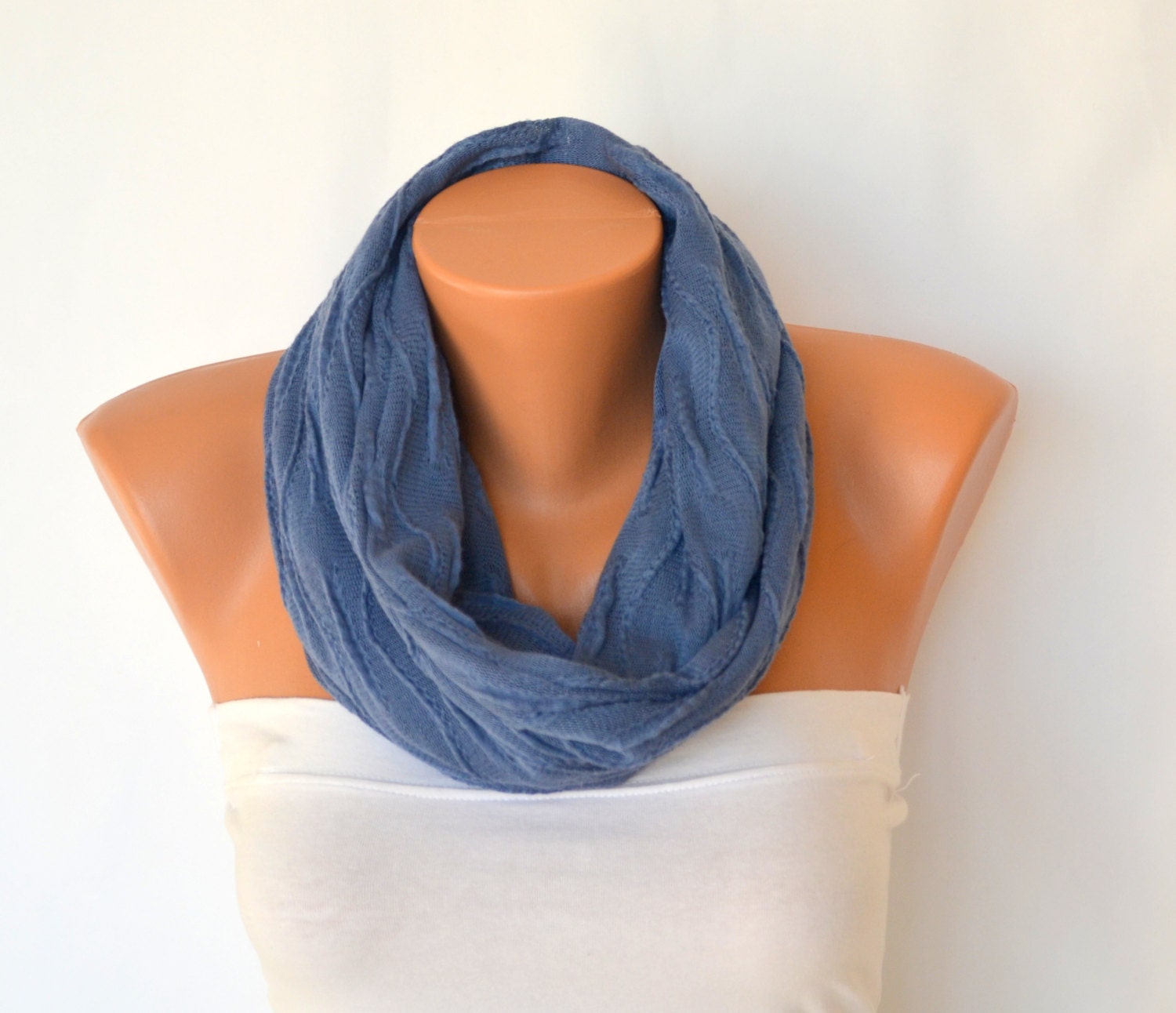 Denim blue machine knit infinity scarf circle scarf winter scarves neck warmers cowl birthday gifts fashion accessories - bstyle