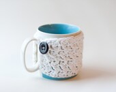 Large Crochet Coffee Mug Cozy in White - READY TO SHIP -