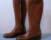 Vintage Boots- 7M, Knee High,  Brown, Faux Leather and Fur, 1970s Sears, Waterproof, 1 Inch Heel,