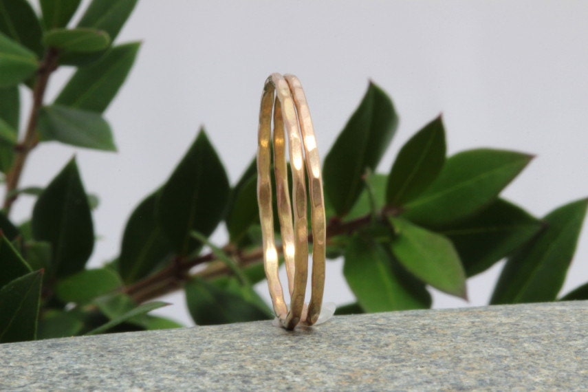 custom order for kelly .14k Yellow Gold Fill Stack Rings.Two Set of Yellow Gold Fill Hammered Stackable rings.The Skinny Stack.Thin Ring.