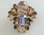 Vintage Michele Sugar Lavander Glass with Teardrop Crystals Pin / Brooch