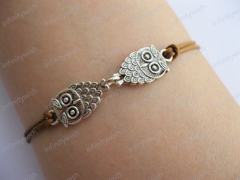 Bracelet-Cute Owl bracelet,Mini Owl bracelet,owl bracelet,real leather bracelet-Z709