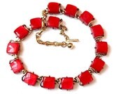 RED CORO Necklace Vintage Jewelry Collectable Modern Art Deco Moonglow 1950's Signed Beauty