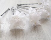 White Flowers Bobby Pins,Bridal Hair Pins, Woodland, Bridal Hair Clip, Small Flower Pins, Wedding Hair Accessory, set of 6