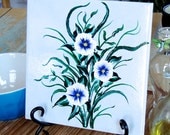 Tile Trivet/ Spoon Rest With Blue Flowers