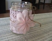 Wedding table decor mason jar sleeves pink lace flower and twine candle holder table centerpiece