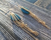 Teal Agate Slice Fringe Earrings
