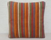 20x20 inch,Modern Bohemian Handmade Striped Turkish Kilim Embroidered Pillow Cover ,Tribal Pillow,Multicolor Kilim  Pillow,Throw Pillow.