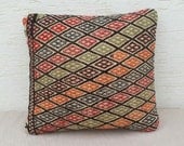 VINTAGE Embroidered Turkish Kilim Pillow Cover ,15"x16",Decorative Throw Pillows,Tribal Pillow, Fast Shipping.