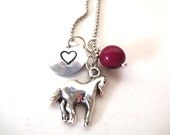 Horse Lover, Cowgirl Inspired Necklace, Metal Stamped Heart, Acai Seed Bead,  Personalized Jewelry, Eco-Friendly