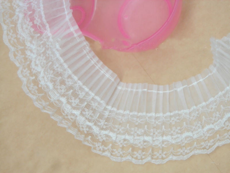 Lace Trim Lace Fabric White 2 Layers Fold Hardness Gauze  Wedding Trim 2.75" width 2 yards