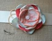 Gender Neutral Coral Mint Maternity Sash - Coral Mint (mint green, coral, ivory, peach, pearls, satin)