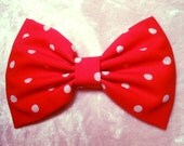 Red /Medium White Polka Dots Hair Bow, Girls Hairbow