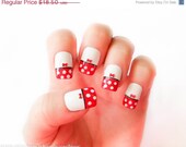 SALE Red Minnie Mouse Dots and Bows Fake Nails