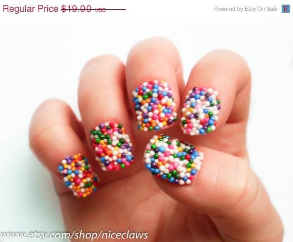 SALE Candy Sprinkles Nails, Bubblegum Gumball Artificial Short 3D Fingernails