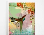 Hummingbird Painting Art Print - 8x10 Inspirational Quote Poster - Wall Art - Mixed Media Collage