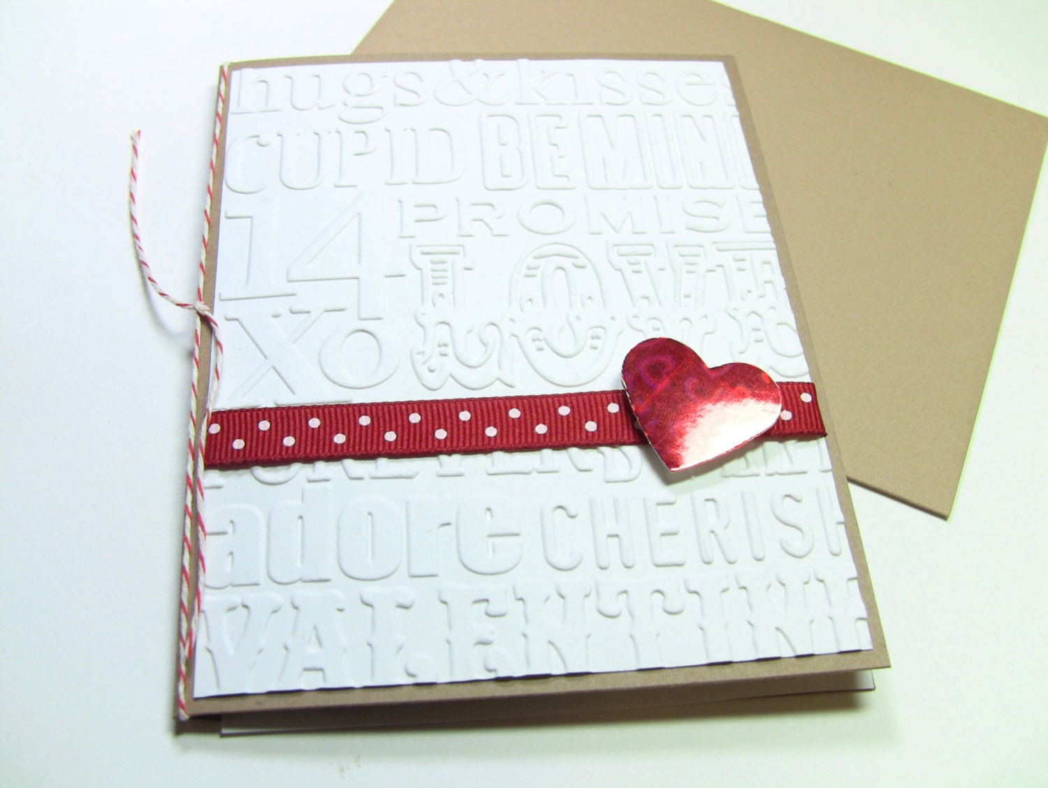 Handmade Valentines Card, Embossed, 3-D Happy Valentines Day Card, Red Foil Heart