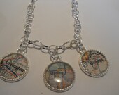 Adoption. Birth. Home. School. Military. Travel. 3 Pendant Silver Necklace World Map of Any Locations Round Pendant