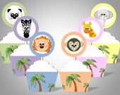 Jungle Animal Safari Baby Shower - Unisex - Baby Pastels - Cupcake Wrappers & Toppers - DIY Printable Baby Shower Decorations Il_170x135