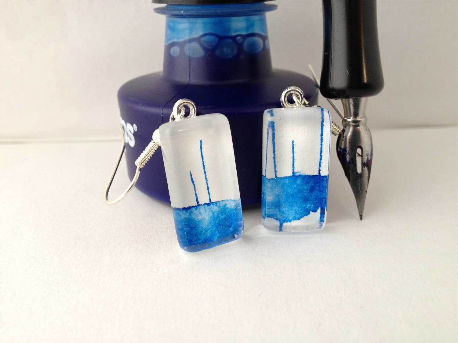 Abstract Black Ink - Wearable Artwork Earrings  - Original Ink Paintings - One of a Kind