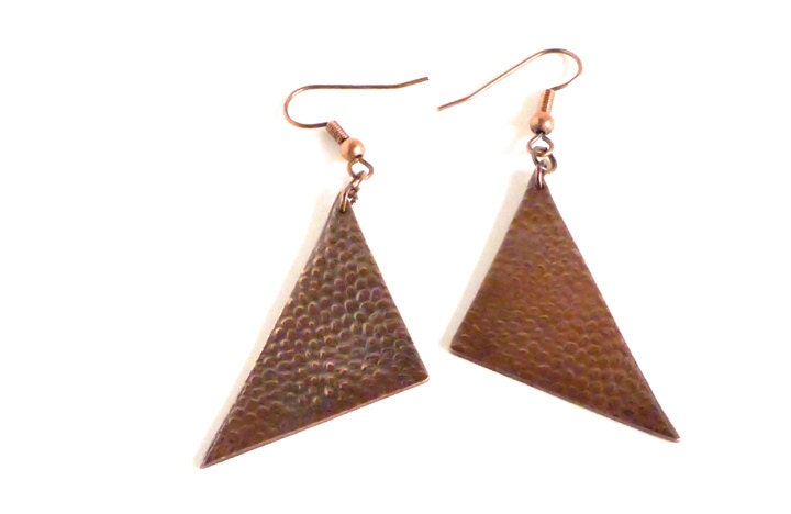 Handmade Antiqued Copper Triangle Drop Earrings