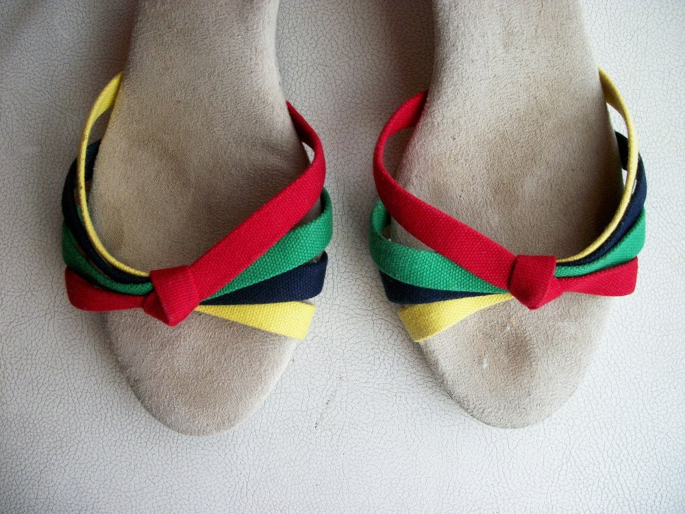Vintage shoes - Rainbow wedge-heel women's sandals - US 8