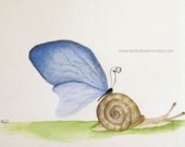 8x10 Watercolor Butterfly on Snail Print