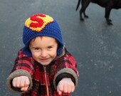 Handmade Crocheted Superman Hat Photography Prop, Costume, Kids Superhero Hat - sunshineknitandsew