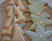 Starfish and Sailboat Decorated Vanilla Sugar Cookies for Wedding, Shower, Birthday  - 1 Dozen