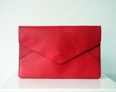 Red Oversize Envelope Leather Clutch