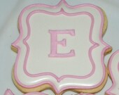 White and Pink MOnogram Plaque Cookies - One Dozen Decorated Sugar Cookies