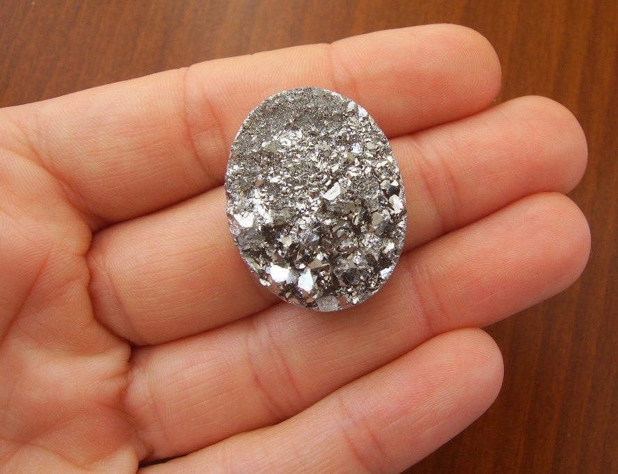 Titanium Silver Druzy metallic gemstone cabochon - 28mm