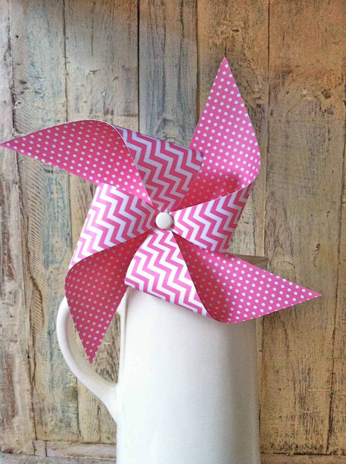 Pinwheels - Bubble Gum Zig Zag - Set of 8 Pink Chevron Patterned Pinwheels - Wedding Decor - Birthday Decor - Reception