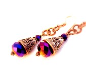 Gypsy plum earrings beaded womens accessories purple copper renaissance chain long Boho handmade jewelry tagt tenx
