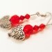 Women's earrings medium floating red beaded heart SALE love silver filigree pierced dangle earrings Valentine Boho jewelry tagt tenx