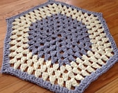 Blue-Gray and Yellow Hexagon Rag Rug
