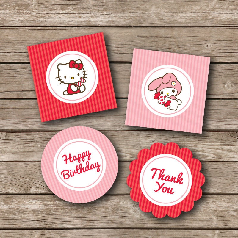 Printable favor tags INSTANT DOWNLOAD - Hello Kitty and Melody party collection
