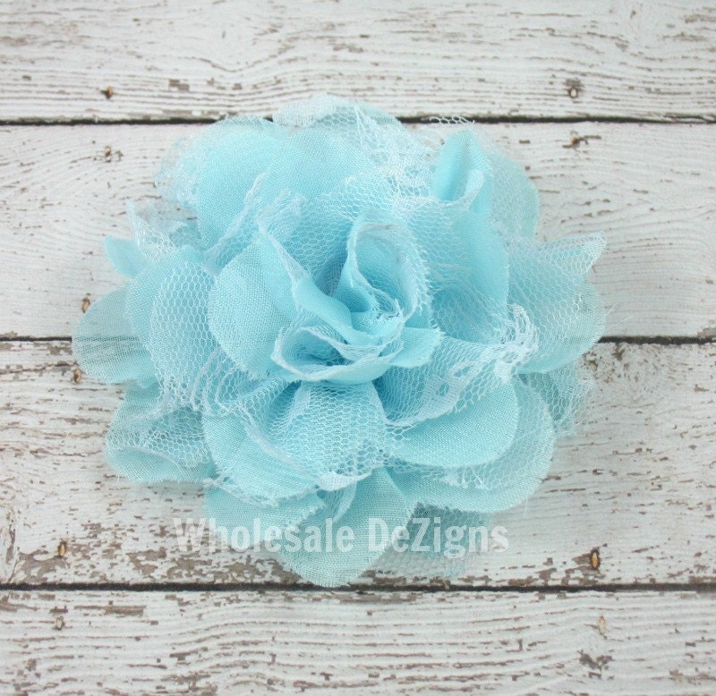 Aqua Chiffon and Lace Flower - 4 inches - Large