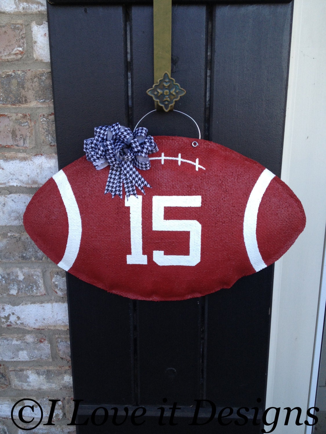 Alabama National Championship Burlap Football Door Hanger